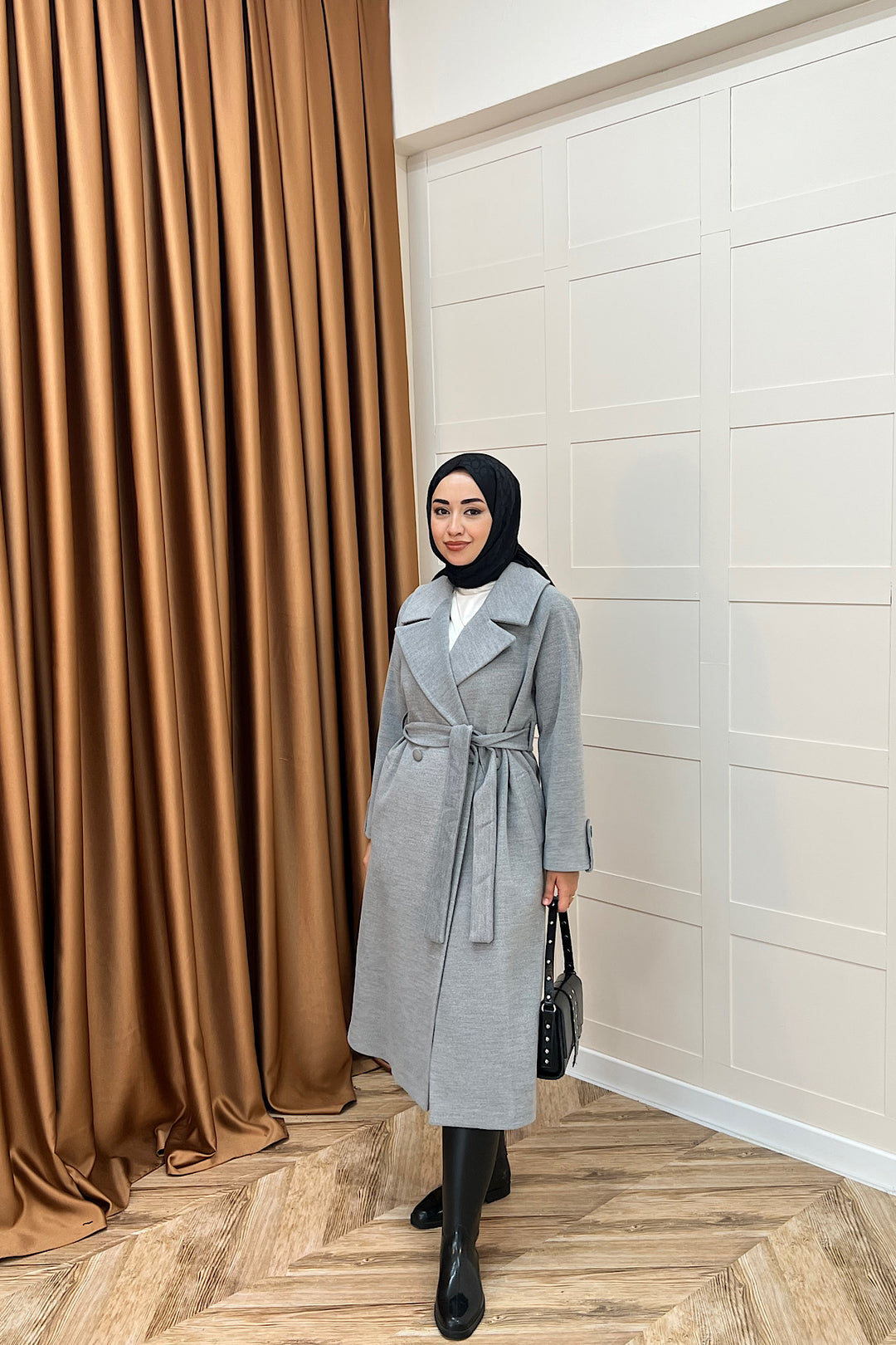 Martina Yırtmaçlı Kaban Gri 5508-GRI