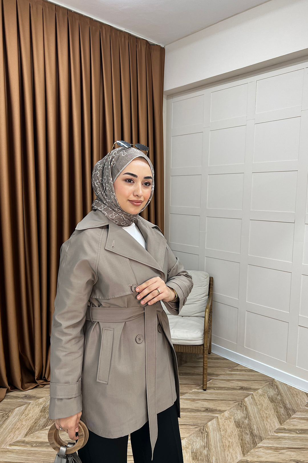 Elya Kuşaklı Trençkot Vizon 1006-VIZON