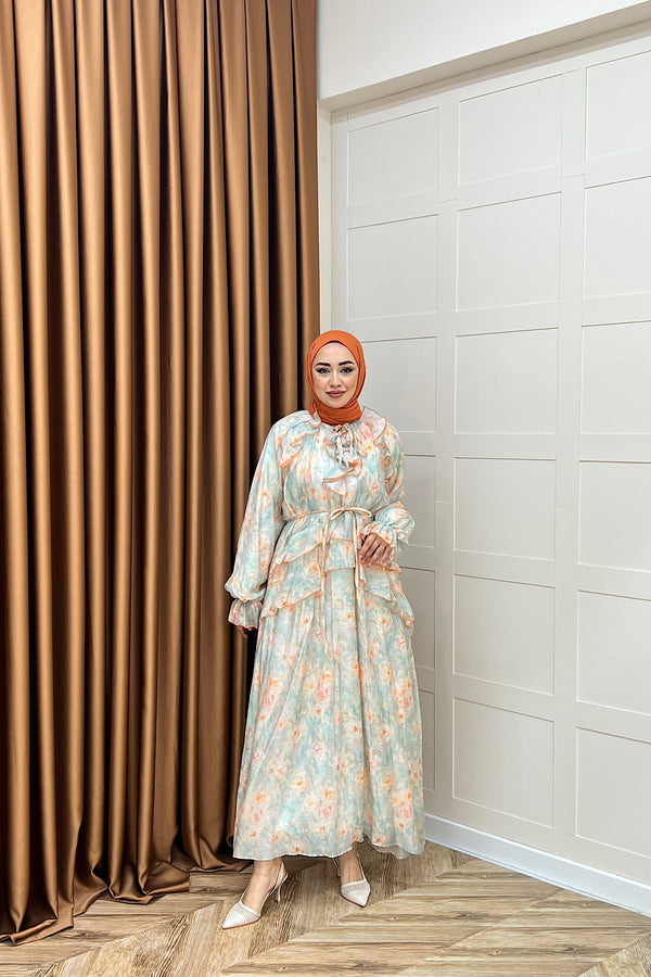 Mindy Fırfırlı Elbise Mavi 5179-MAVI