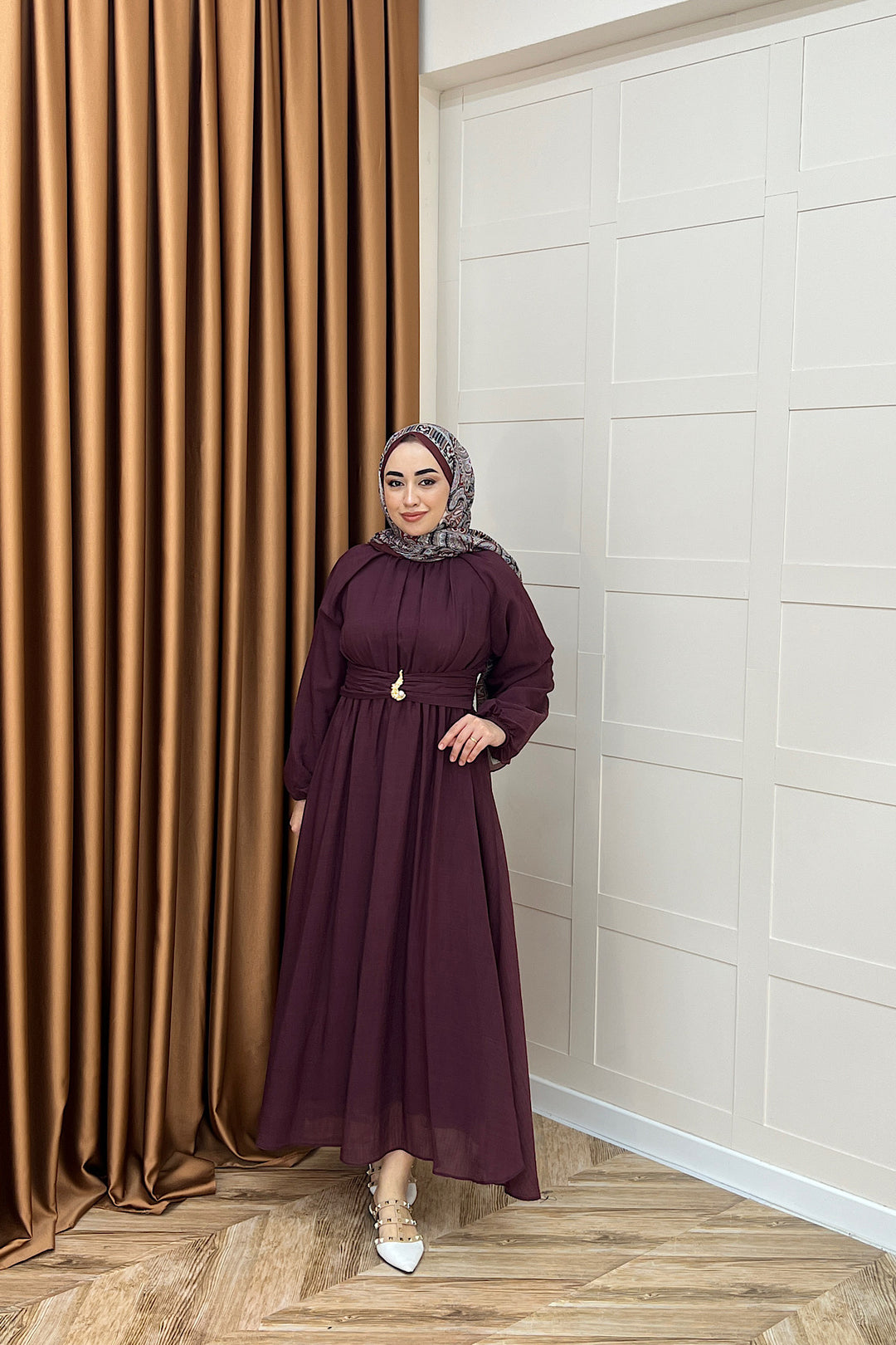 Angelina Broş Detay Elbise Bordo 5168-BORDO