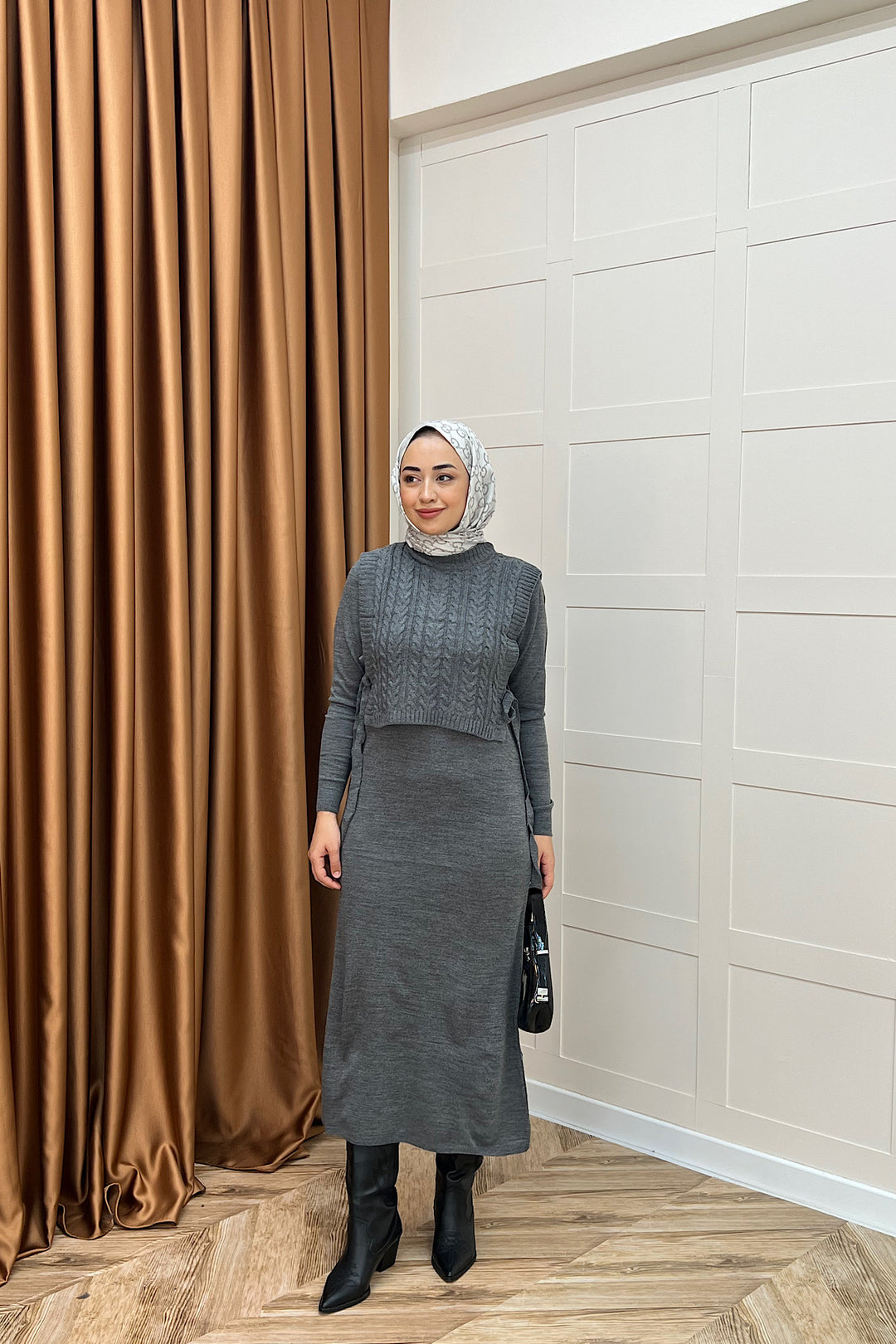 Barles İkili Triko Elbise Gri 25220-GRI