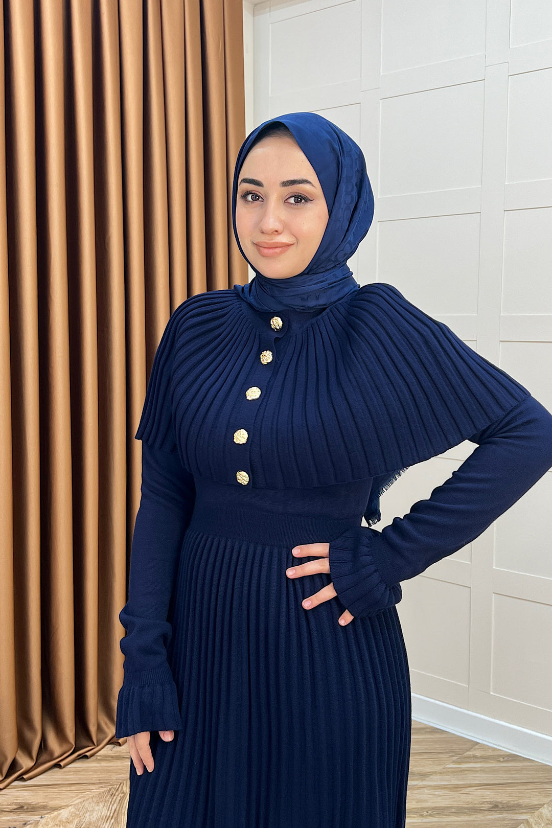 Kelebek Pelerinli Triko Elbise Lacivert 10200-LACIVERT