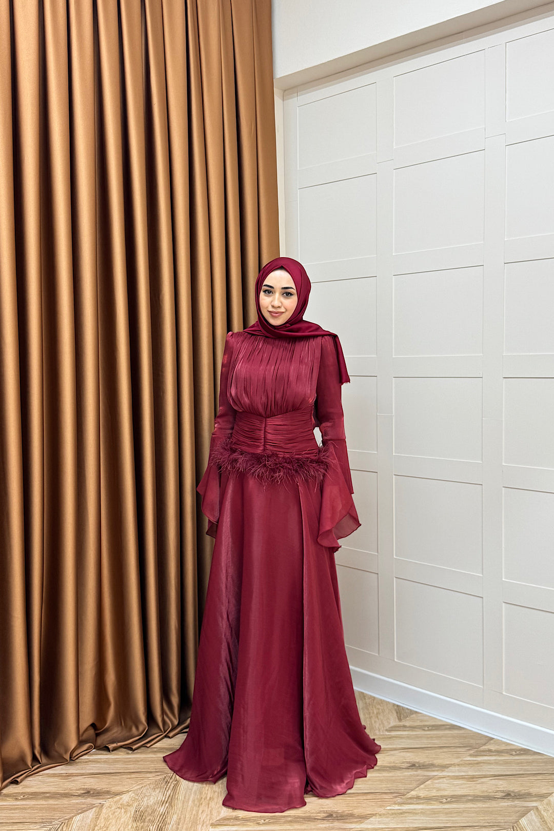 Nova Bel Drapeli Abiye Bordo 3089-BORDO