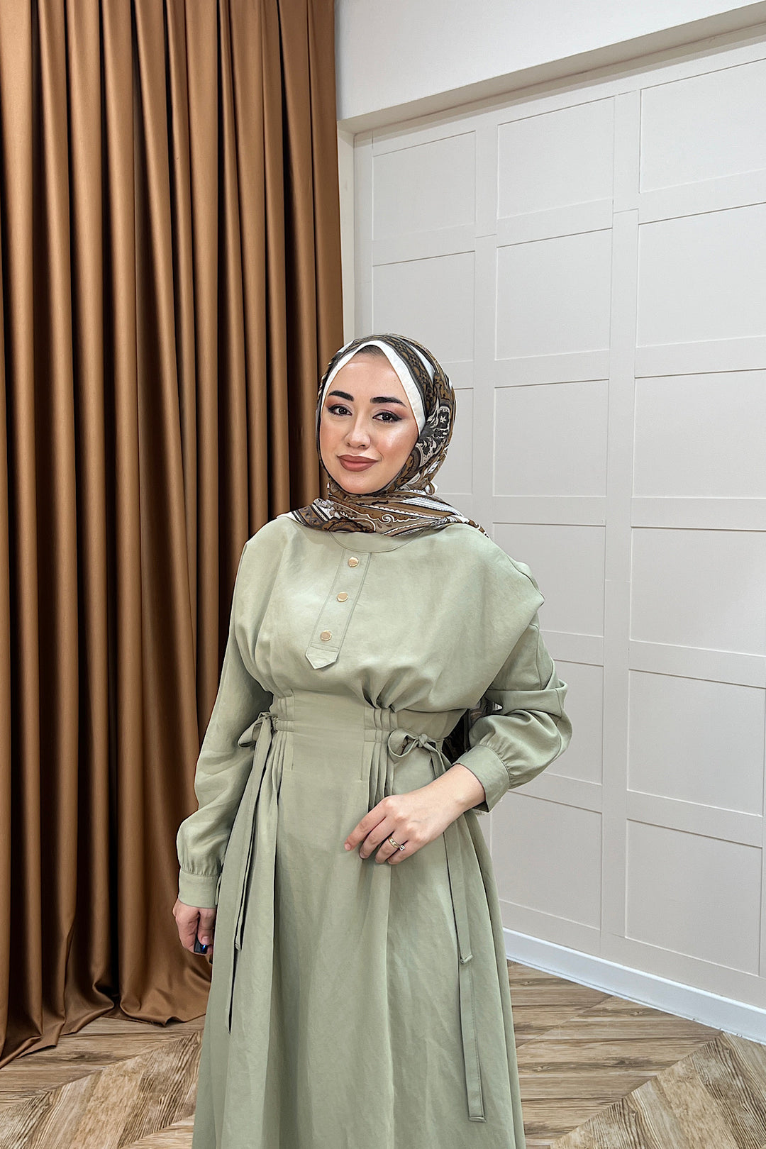 Maya Bel Detay Elbise Yeşil 3034-YESIL