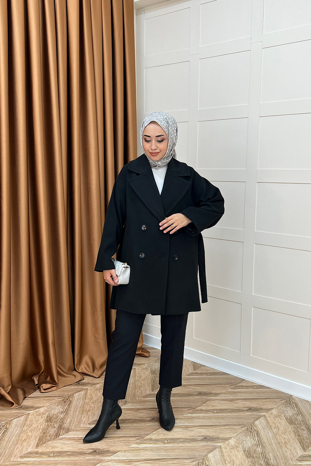 Nuve Premium Kuşaklı Kaban Siyah 5514-SIYAH