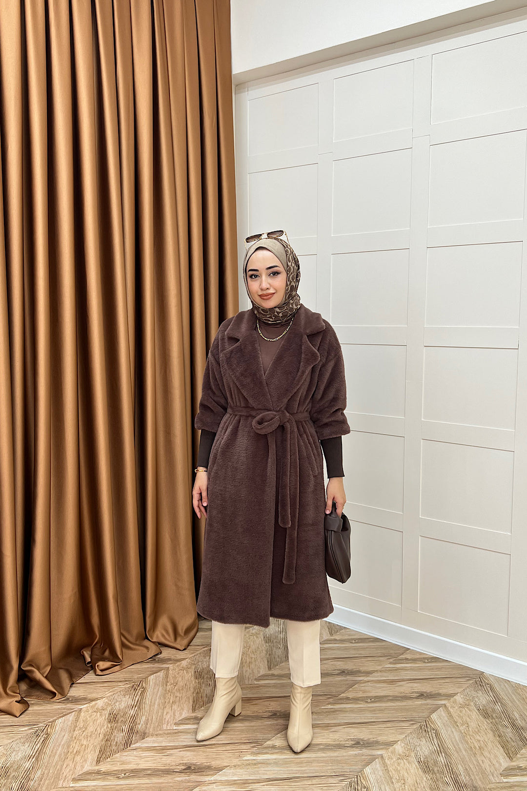 Angora Premium Kumaş Kaban Kahverengi 5519-KAHVERENGI