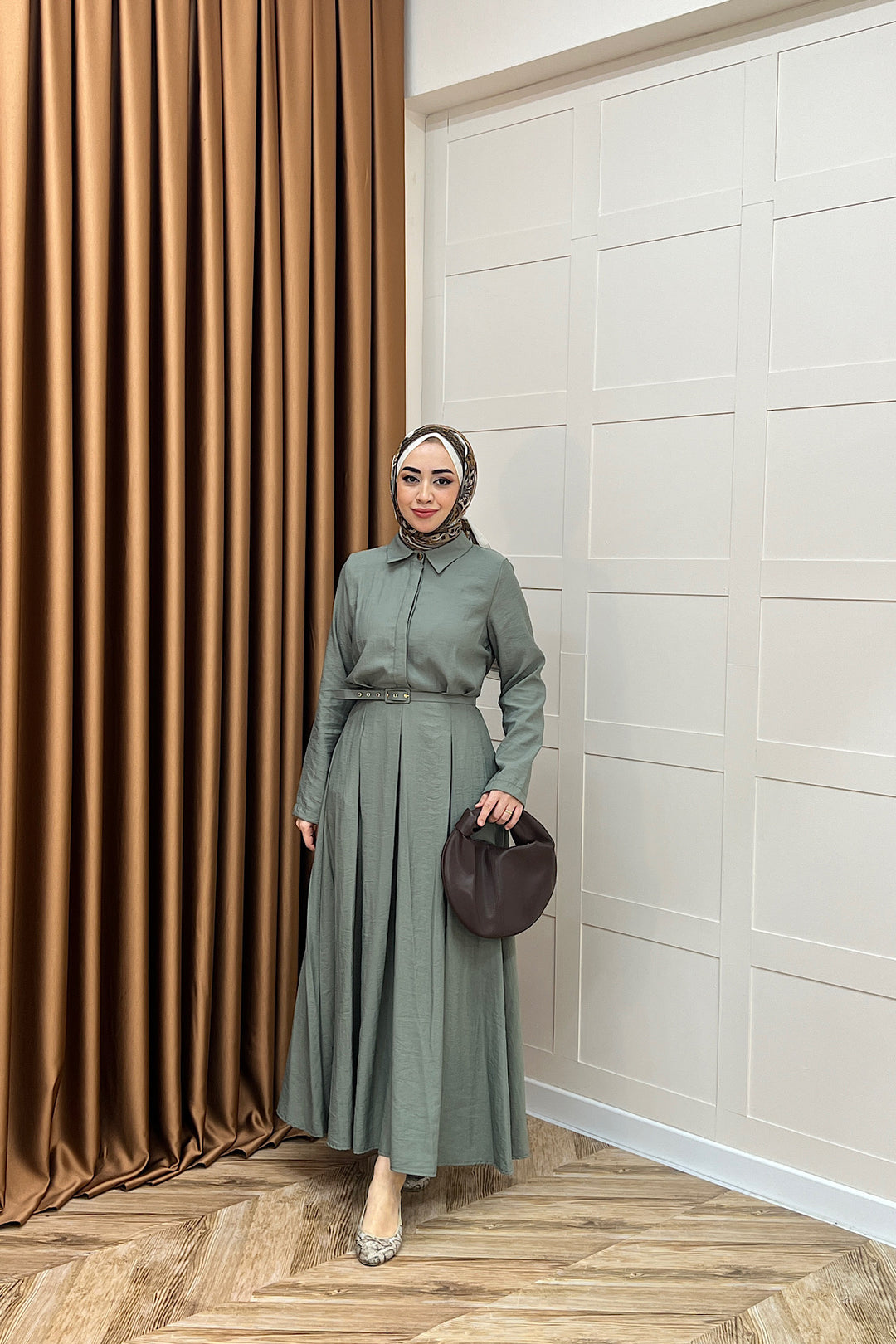 Lunia Kemerli Elbise Yeşil 5010-YESIL