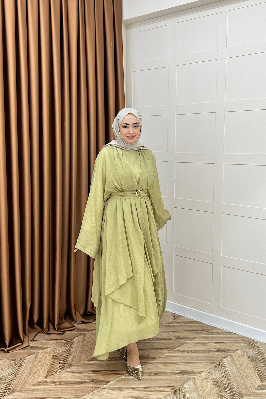 Flora Tül Modal Elbise Yeşil 8052-YESIL