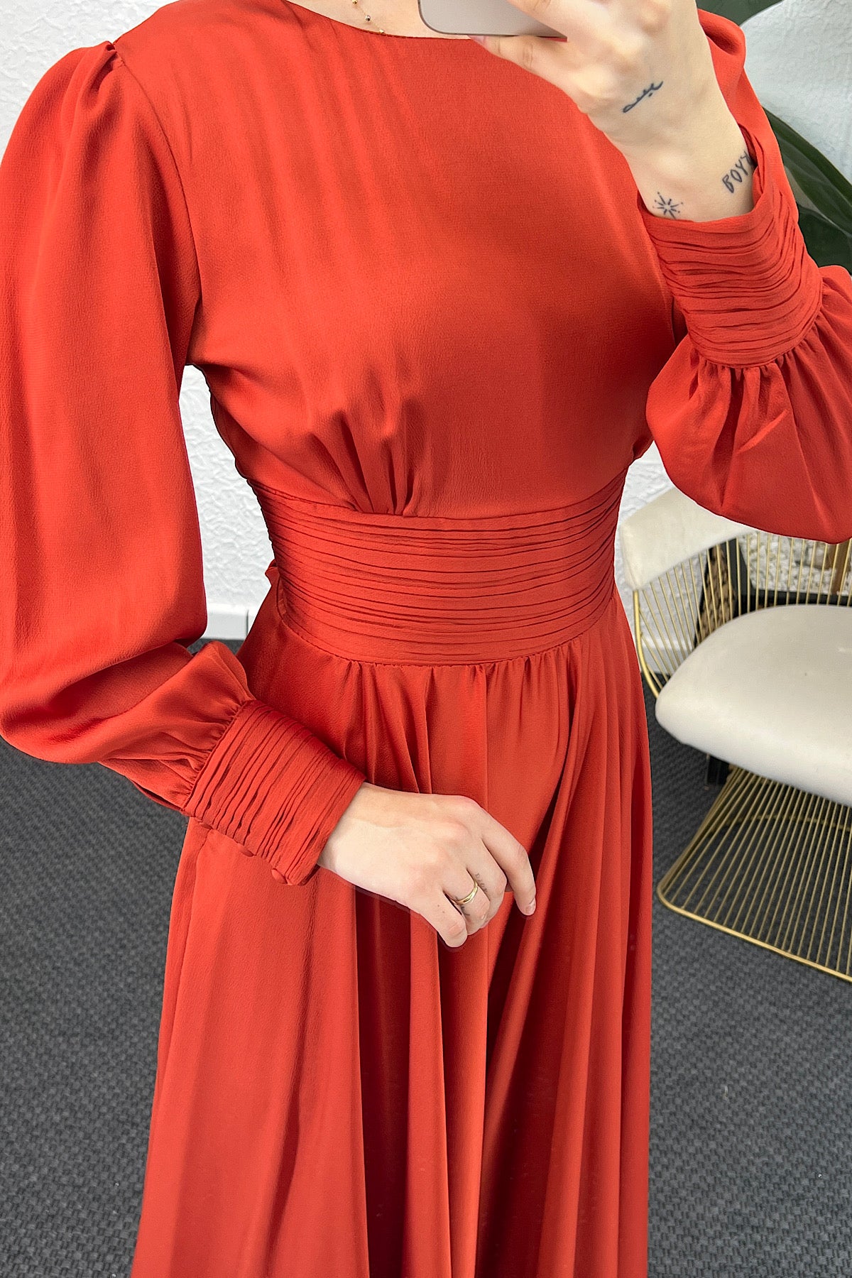 Beli Piliseli Saten Abiye Oranj 04340-ORANJ