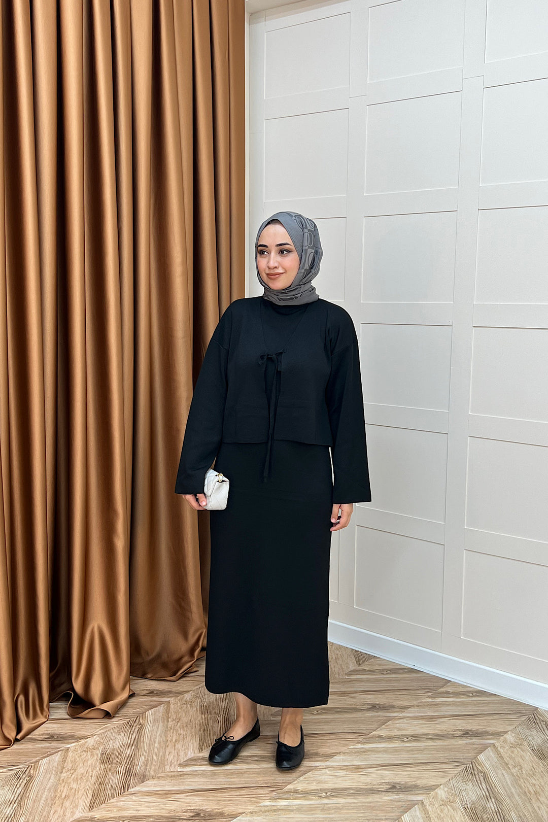 Ester Croplu İkili Triko Elbise Siyah 25160-SIYAH