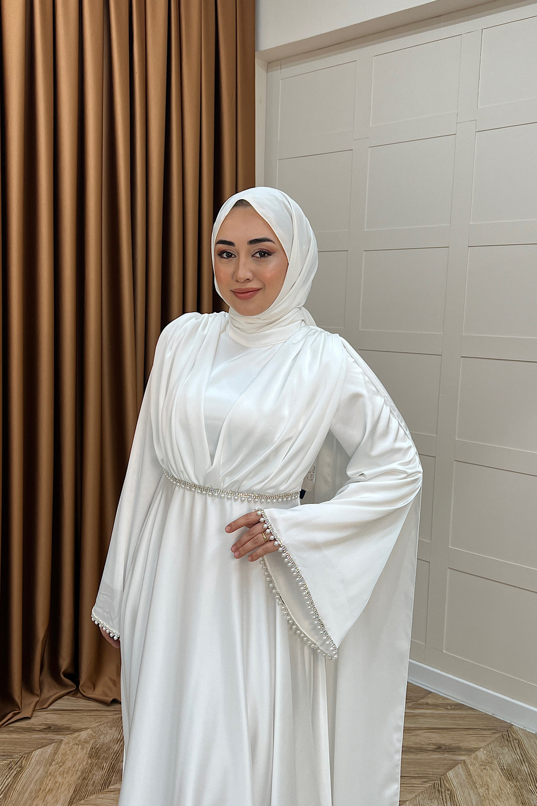 Elite İnci Detay Abiye Beyaz 3098-BEYAZ