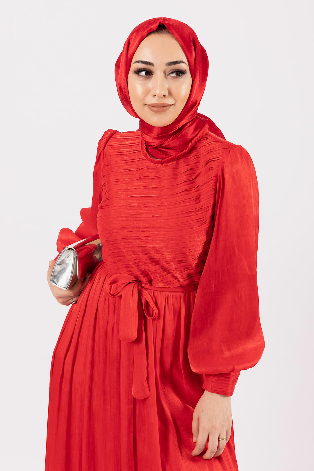 Vendi Kendinden Piliseli Elbise Kırmızı 4923-KIRMIZI