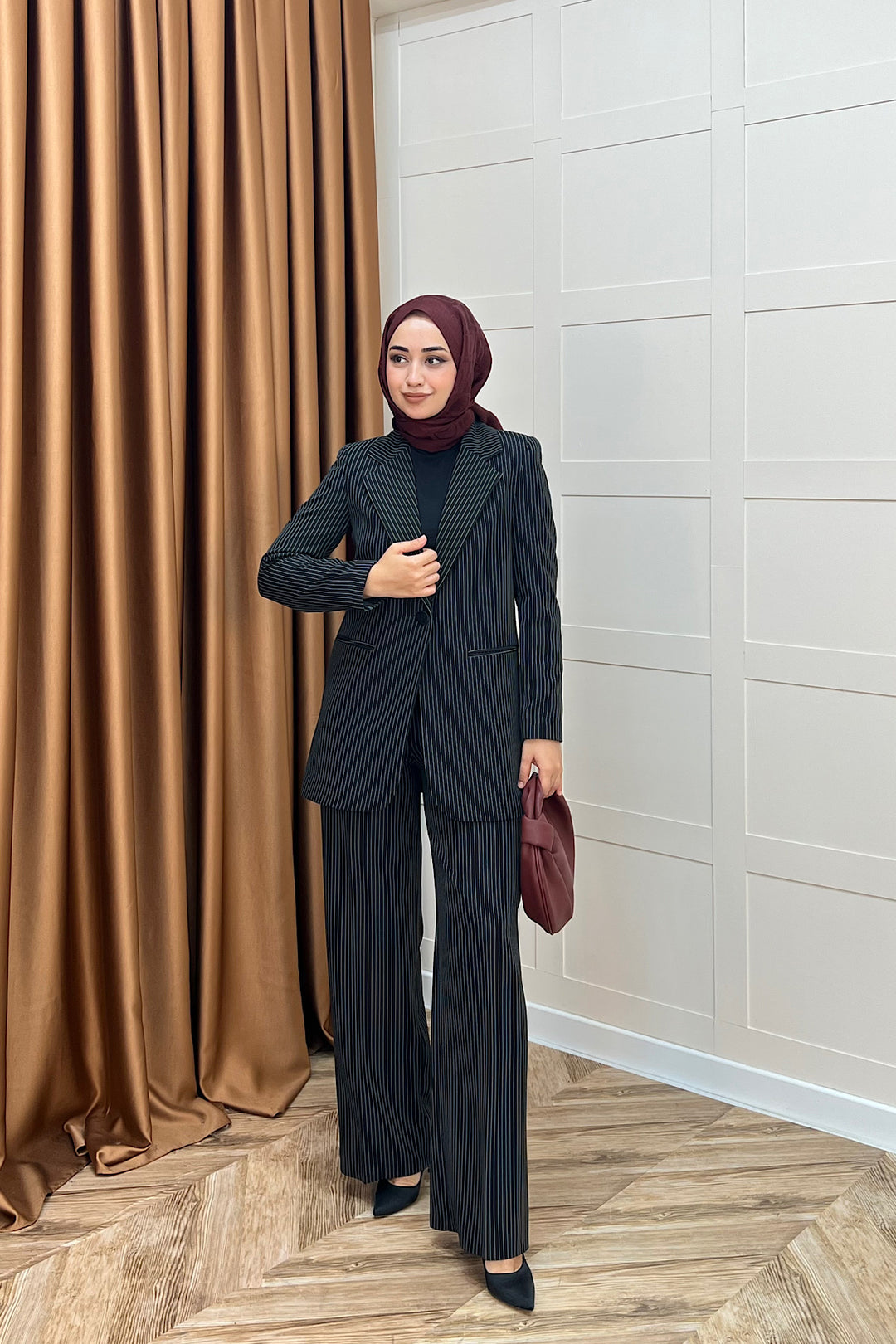 Çizgili Ceket Takım Siyah 6155-SIYAH