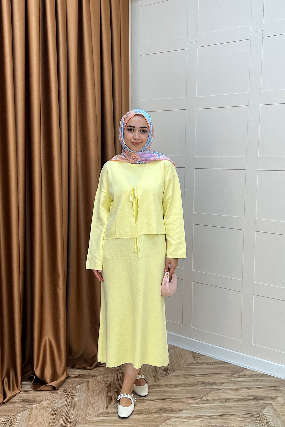 Ester Croplu İkili Triko Elbise Sarı 25160-SARI