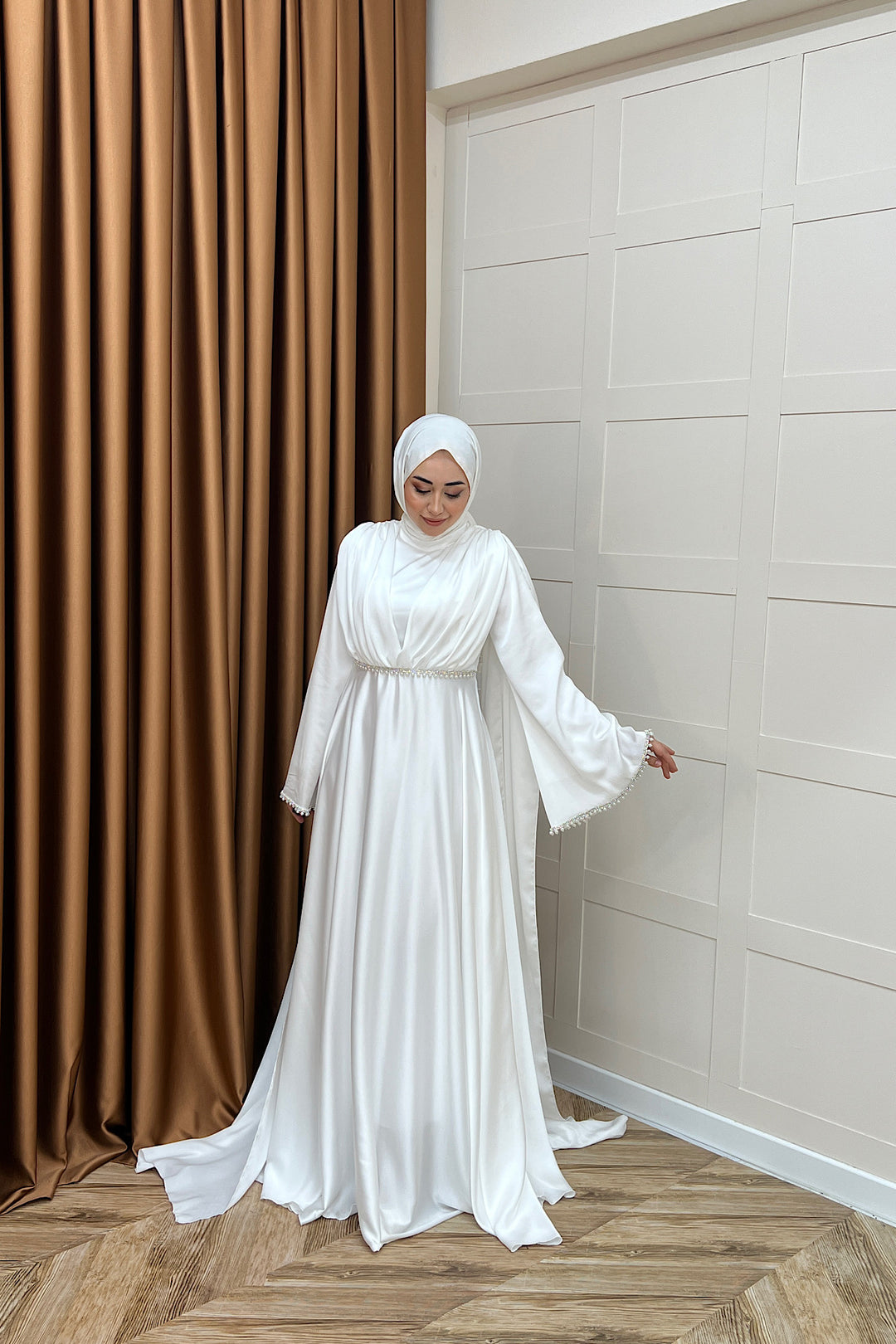 Elite İnci Detay Abiye Beyaz 3098-BEYAZ