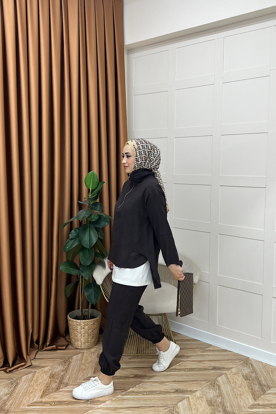 Almira Yarım Fermuar İkili Takım Kahverengi 08370-KAHVERENGI