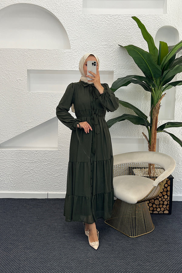 Belinda Şifon Elbise Haki 3043-HAKI