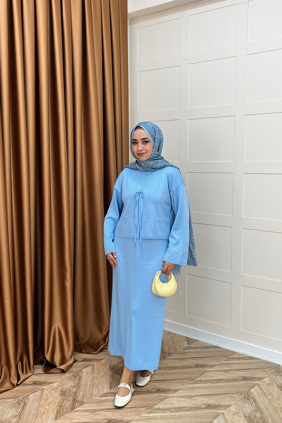 Ester Croplu İkili Triko Elbise Mavi 25160-MAVI