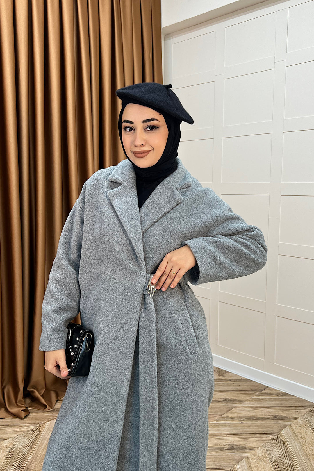 Yaren Premium Kumaş Broş Detay Kaban Gri 5511-GRI