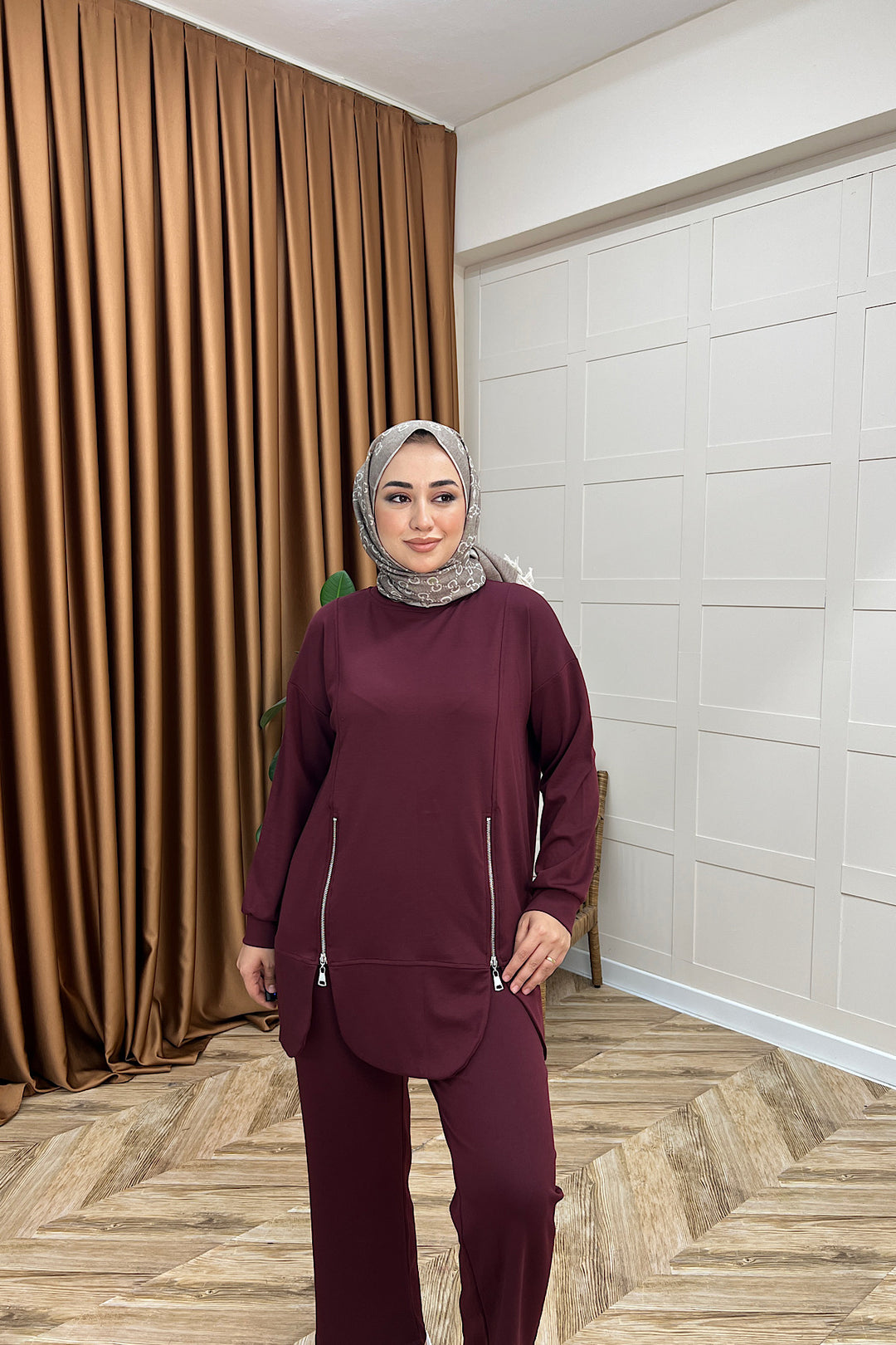Liora Fermuar Detay İkili Takım Bordo 3140-BORDO