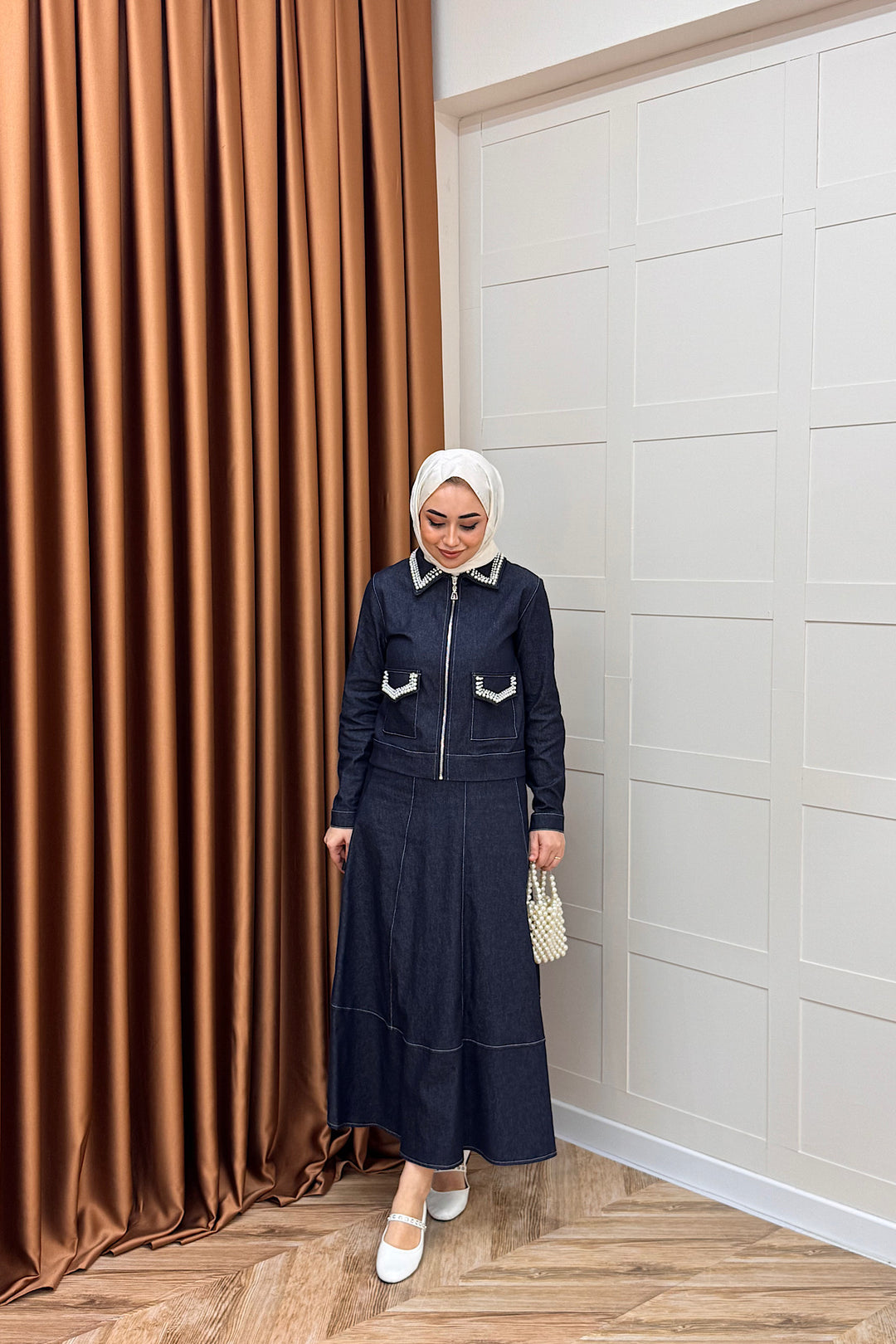 Klara İnci Detay Kot Takım Lacivert 3095-LACIVERT