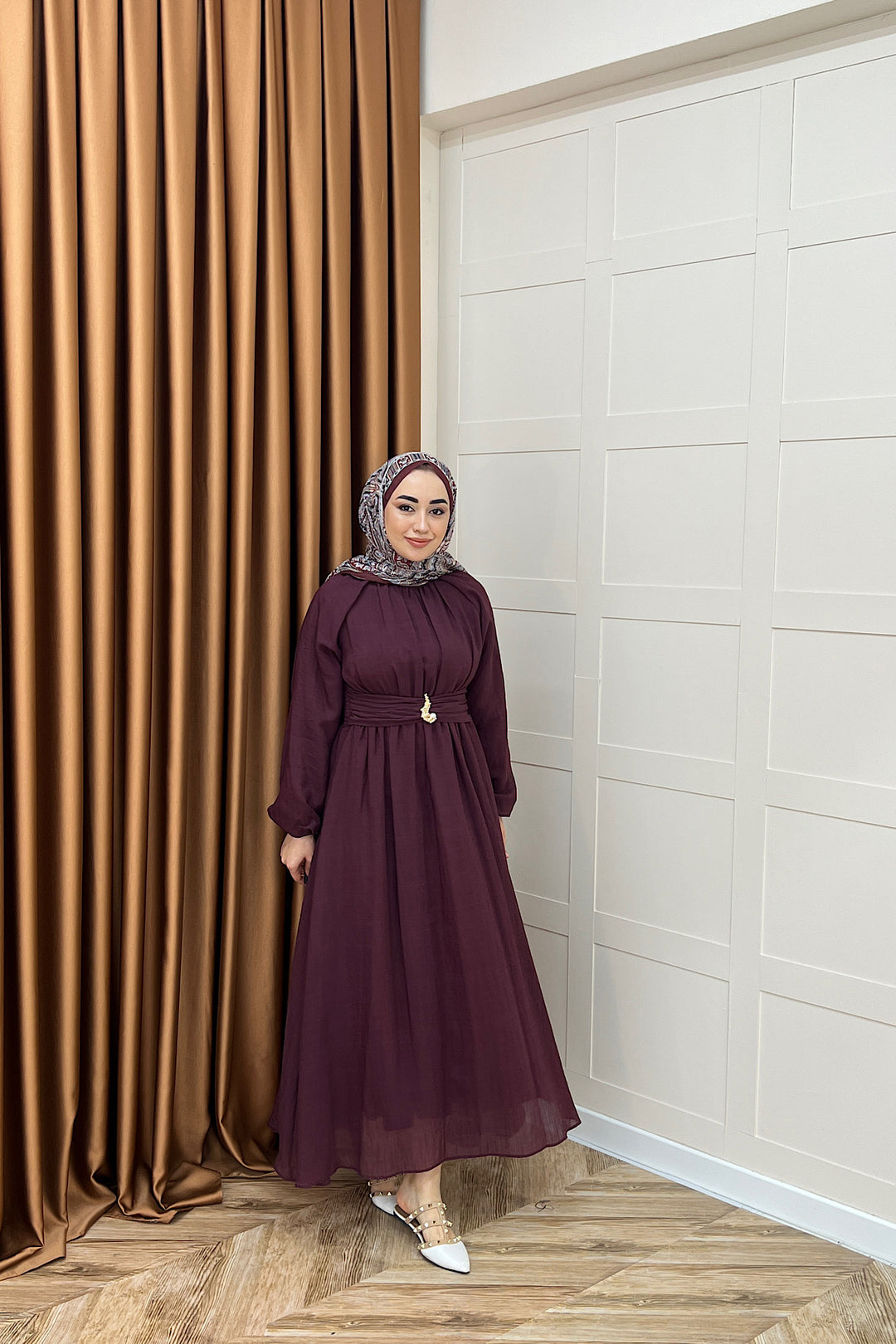 Angelina Broş Detay Elbise Bordo 5168-BORDO