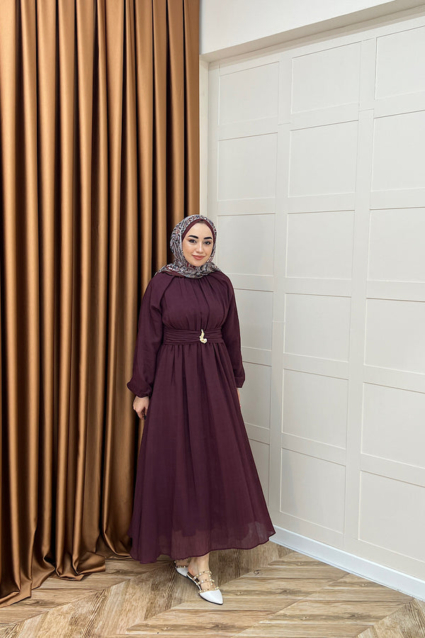 Angelina Broş Detay Elbise Bordo 5168-BORDO