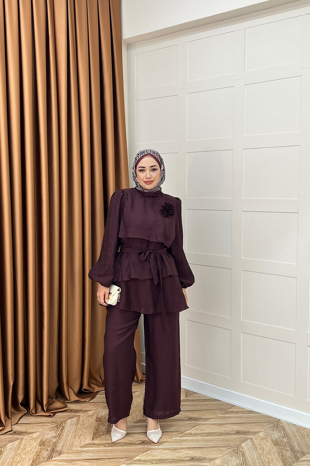 Aura Broş Detay Takım Mürdüm 74001-MURDUM