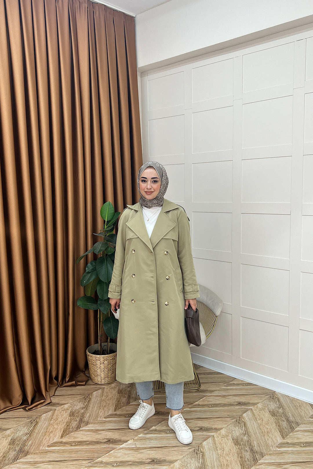 Hazel Astarlı Trençkot Çağla Yeşili 5532-CAGLAYESILI