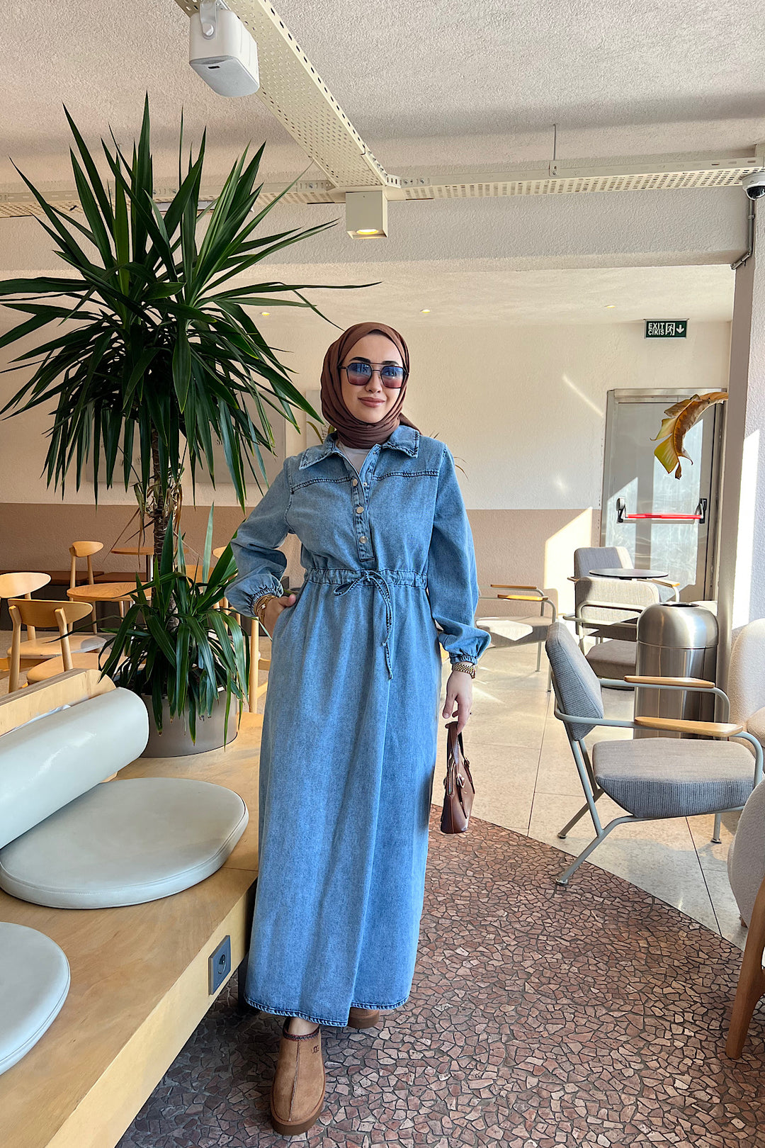 Yarım Patlı Kot Elbise Mavi 02789-MAVI