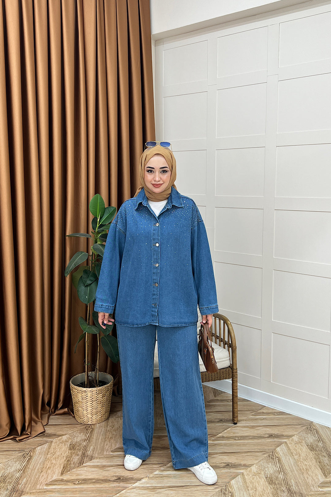 Reyna Taş İşlemeli Kot Takım Mavi 62806-MAVI