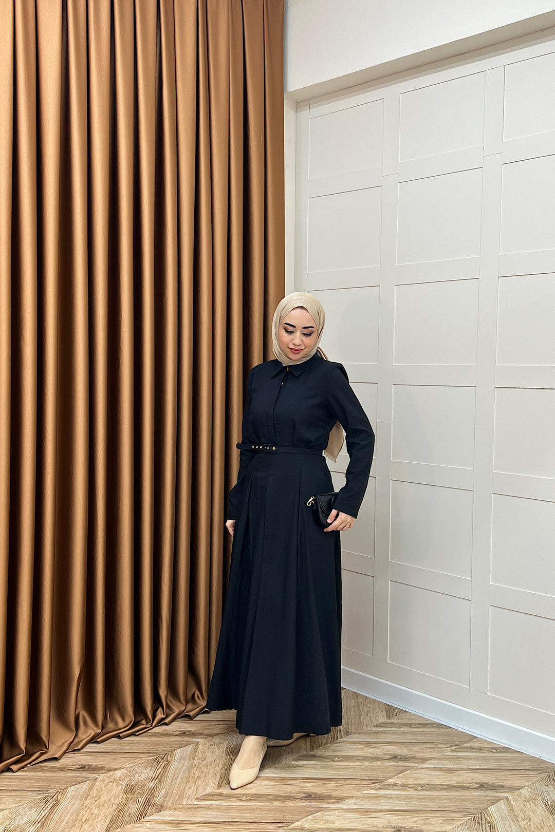 Lunia Kemerli Elbise Siyah 5010-SIYAH