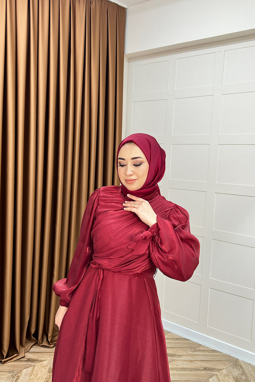 Göğüs Drapeli Abiye Bordo 3023-BORDO