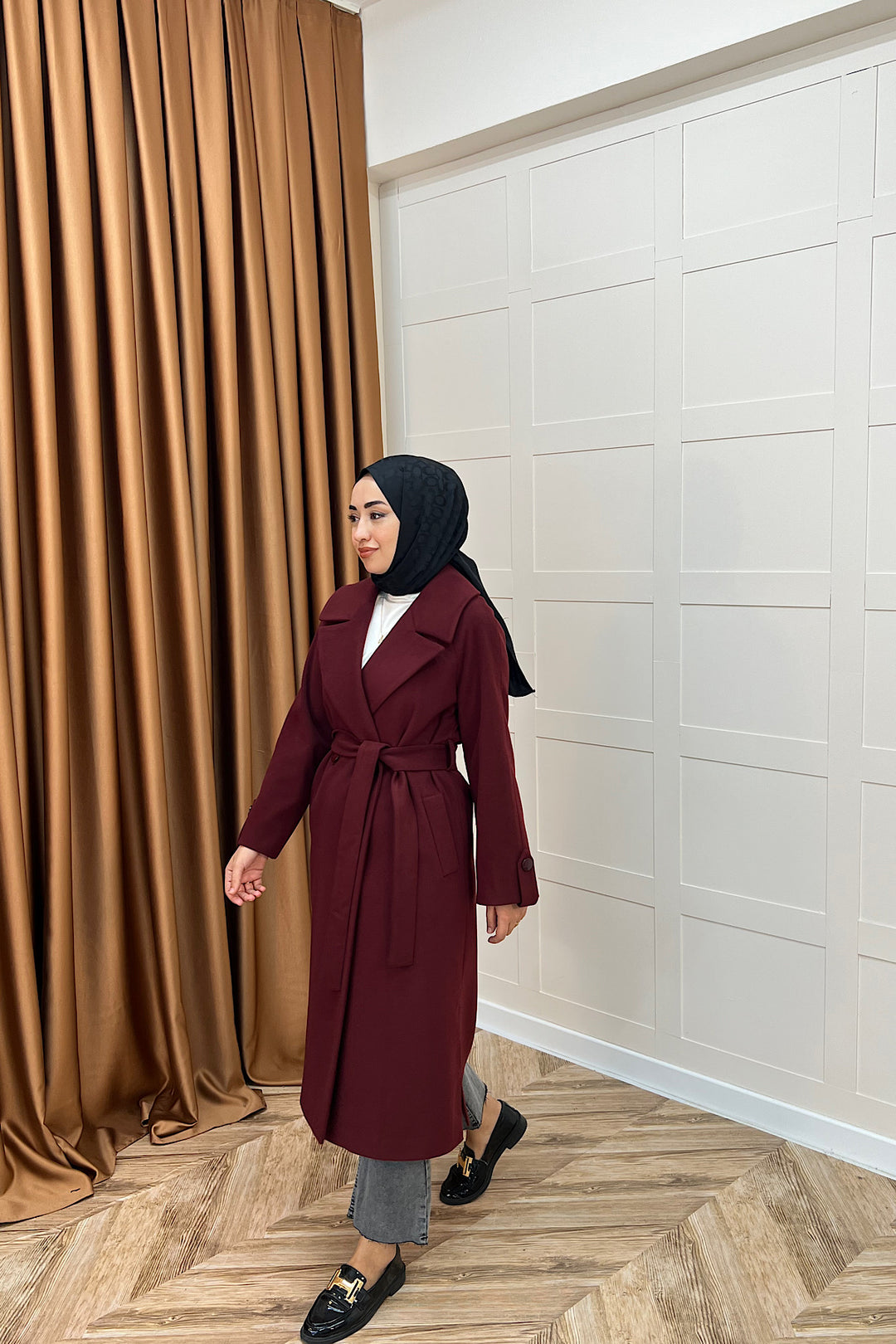 Martina Yırtmaçlı Kaban Bordo 5508-BORDO