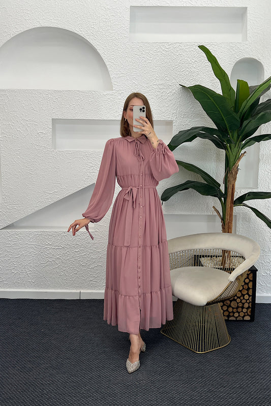 Belinda Şifon Elbise Pudra 3043-PUDRA
