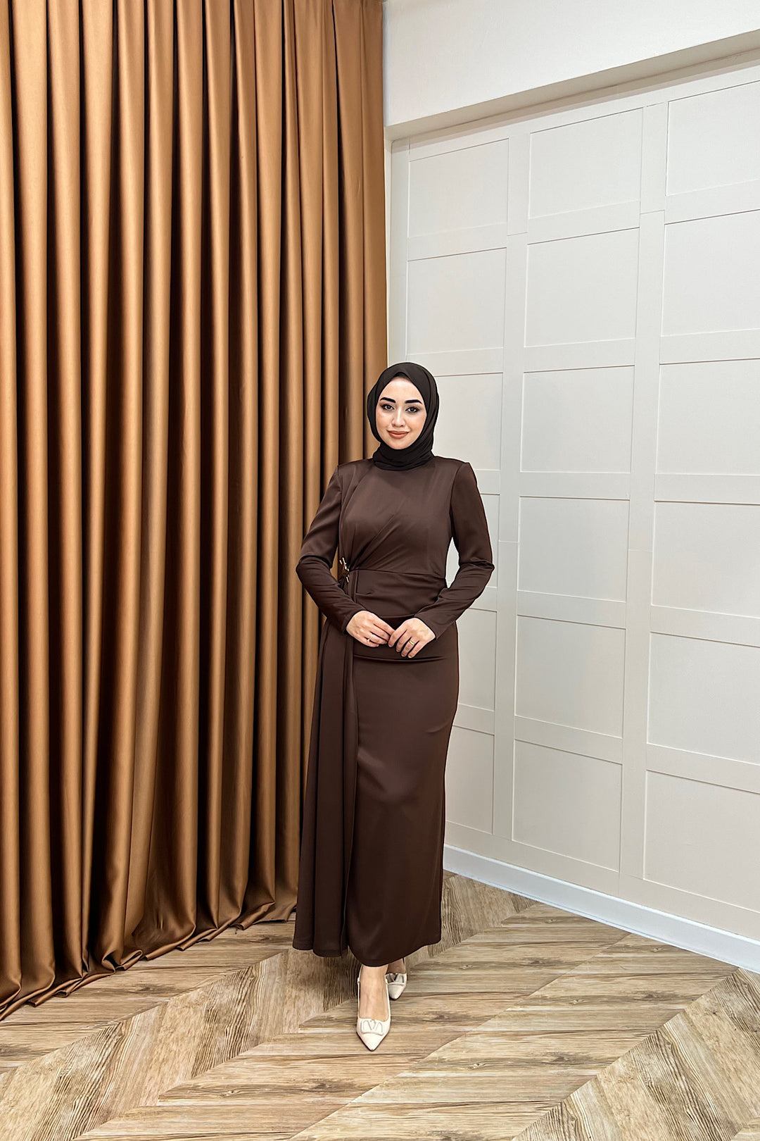 Hazel Saten Abiye Kahverengi 3084-KAHVERENGI