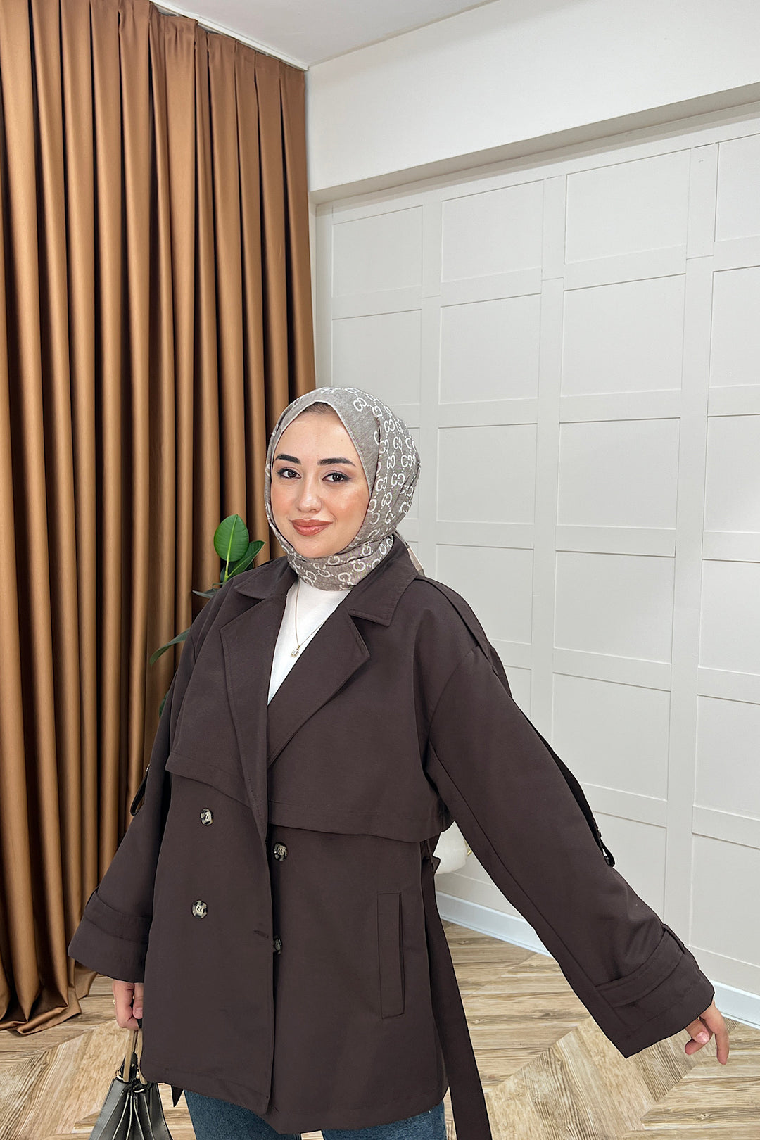 Pera Kuşaklı Trençkot Kahverengi 5534-KAHVERENGI