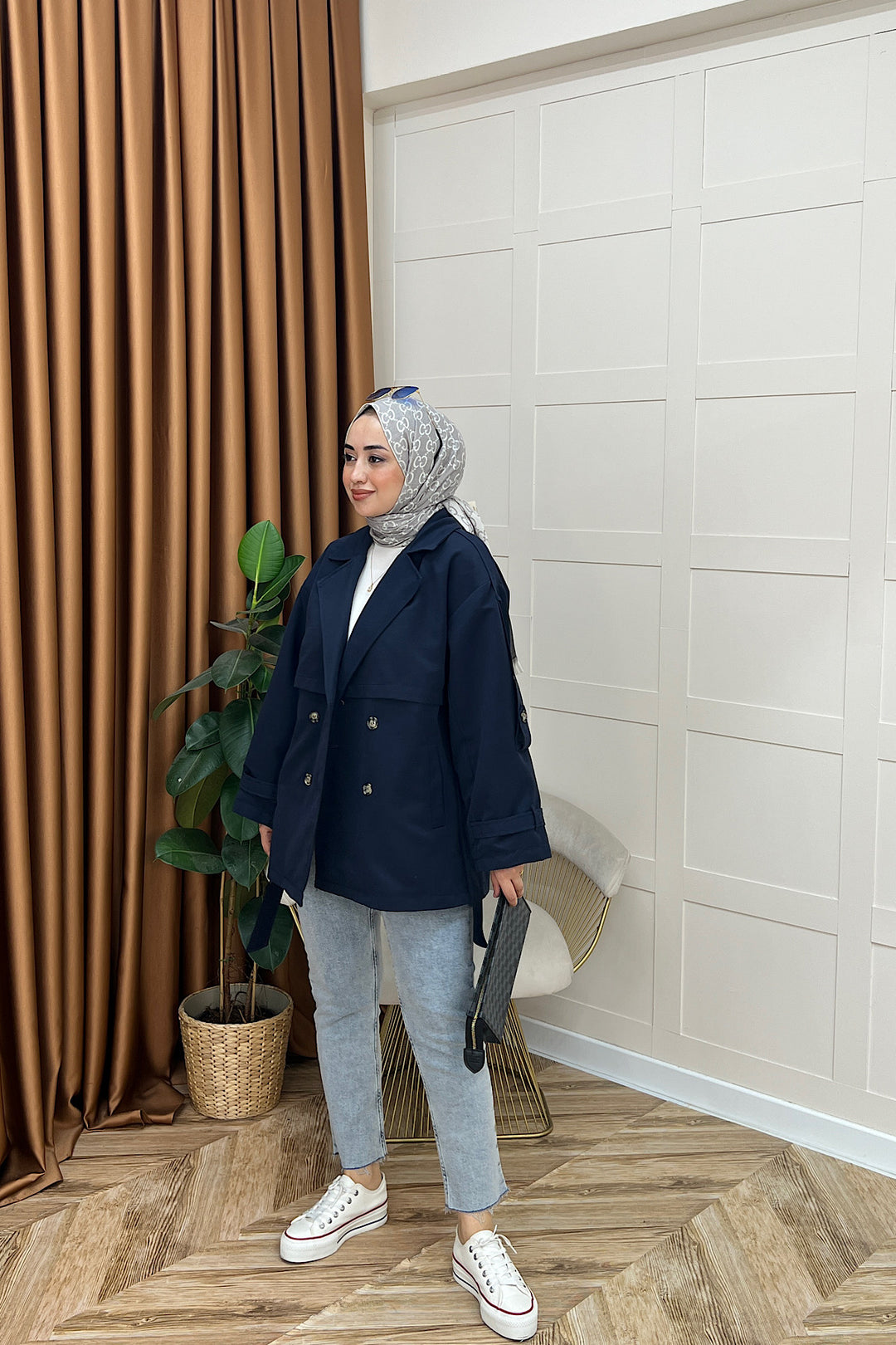 Pera Kuşaklı Trençkot Lacivert 5534-LACIVERT