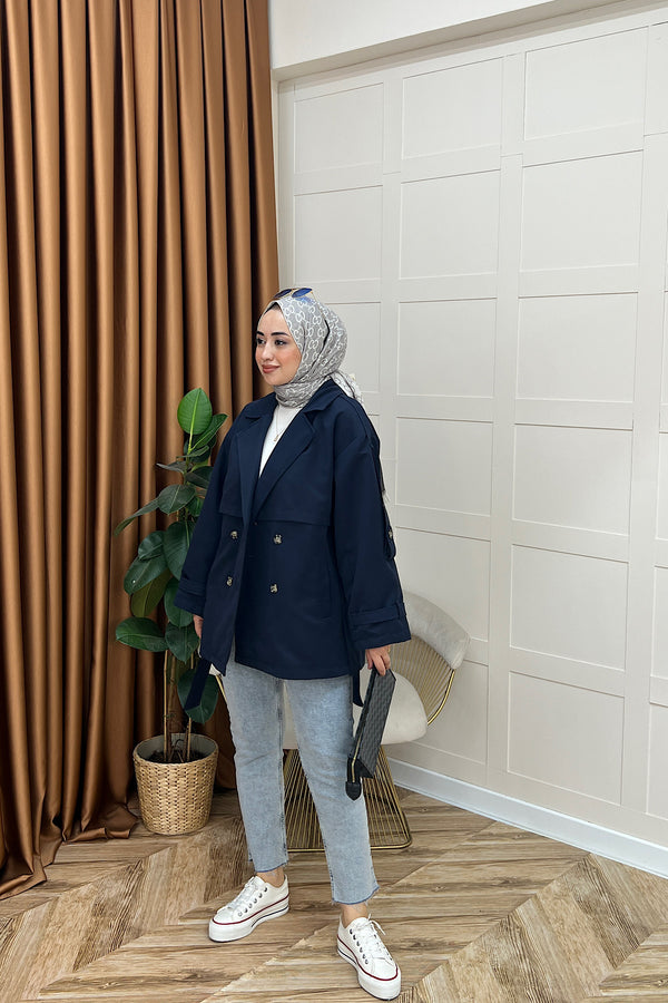 Pera Kuşaklı Trençkot Lacivert 5534-LACIVERT