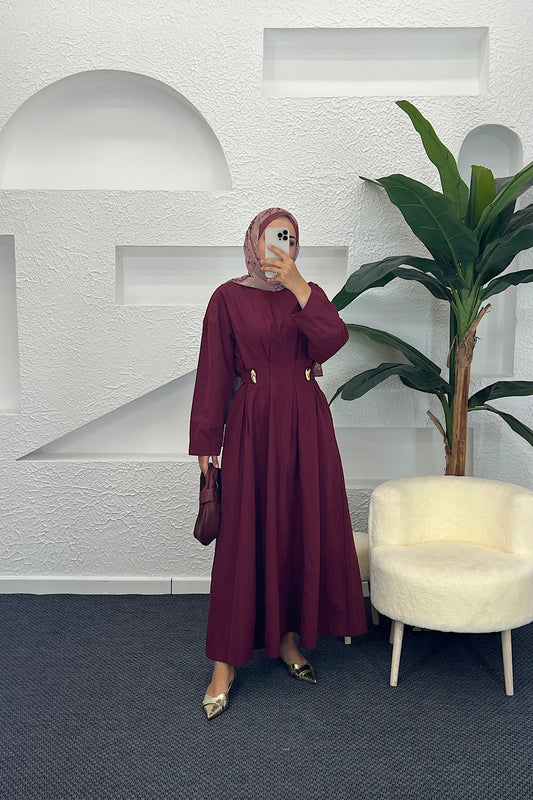 Leona Bel Detay Elbise Bordo 0325-BORDO