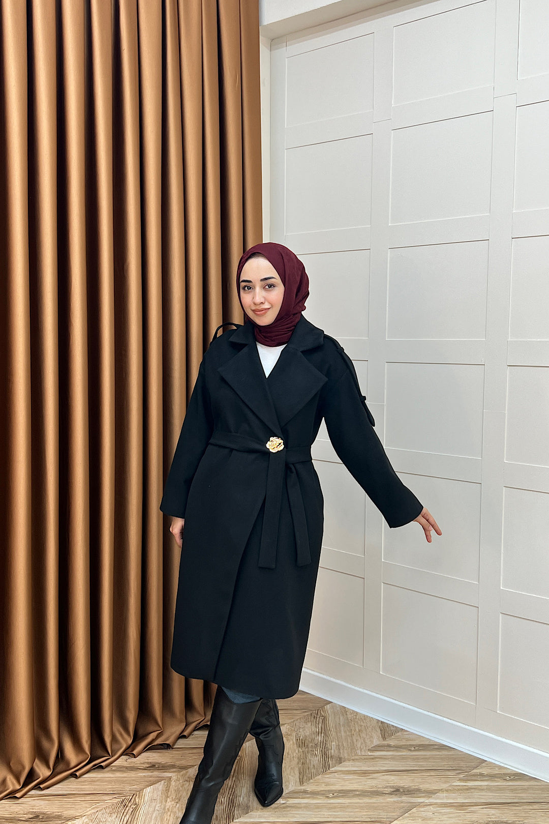 Parya Omuz Detay Kaşe Kaban Siyah 5531-SIYAH