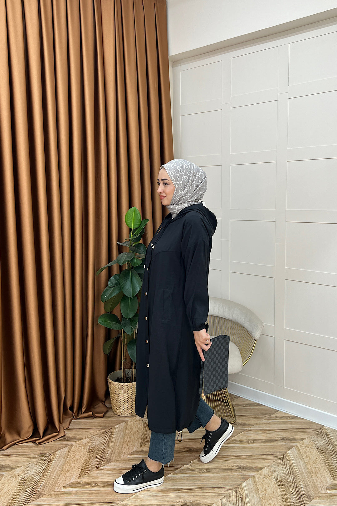 004-Liana Düğmeli Kap Siyah 004-SIYAH