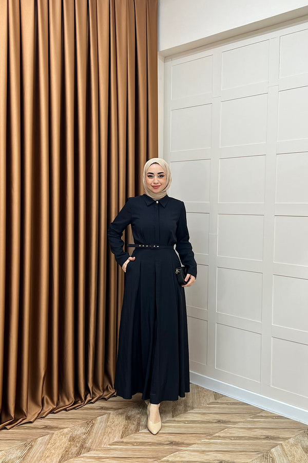 Lunia Kemerli Elbise Siyah 5010-SIYAH