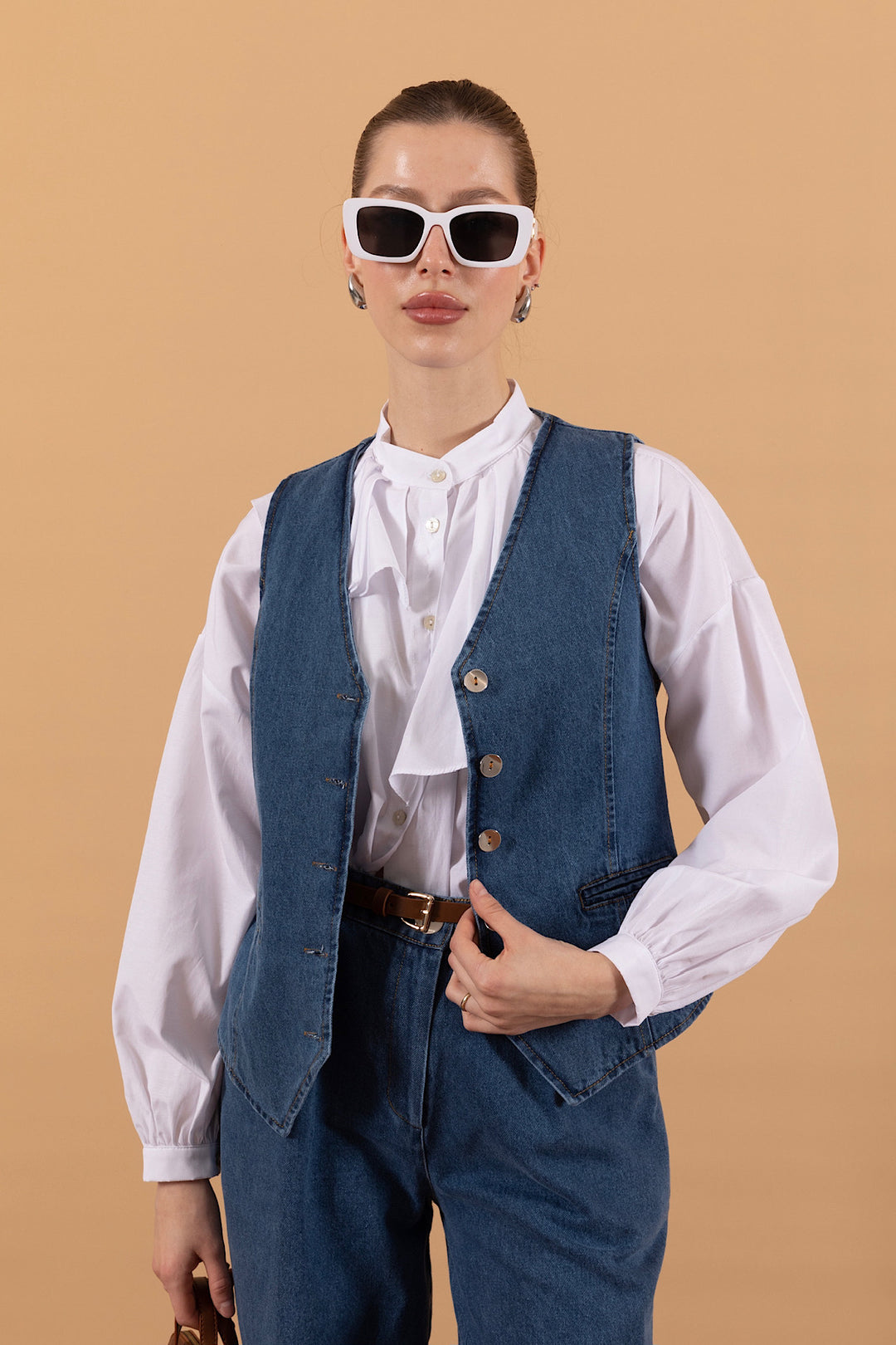 İkili Denim Yelek Takım Mavi 6190-MAVI