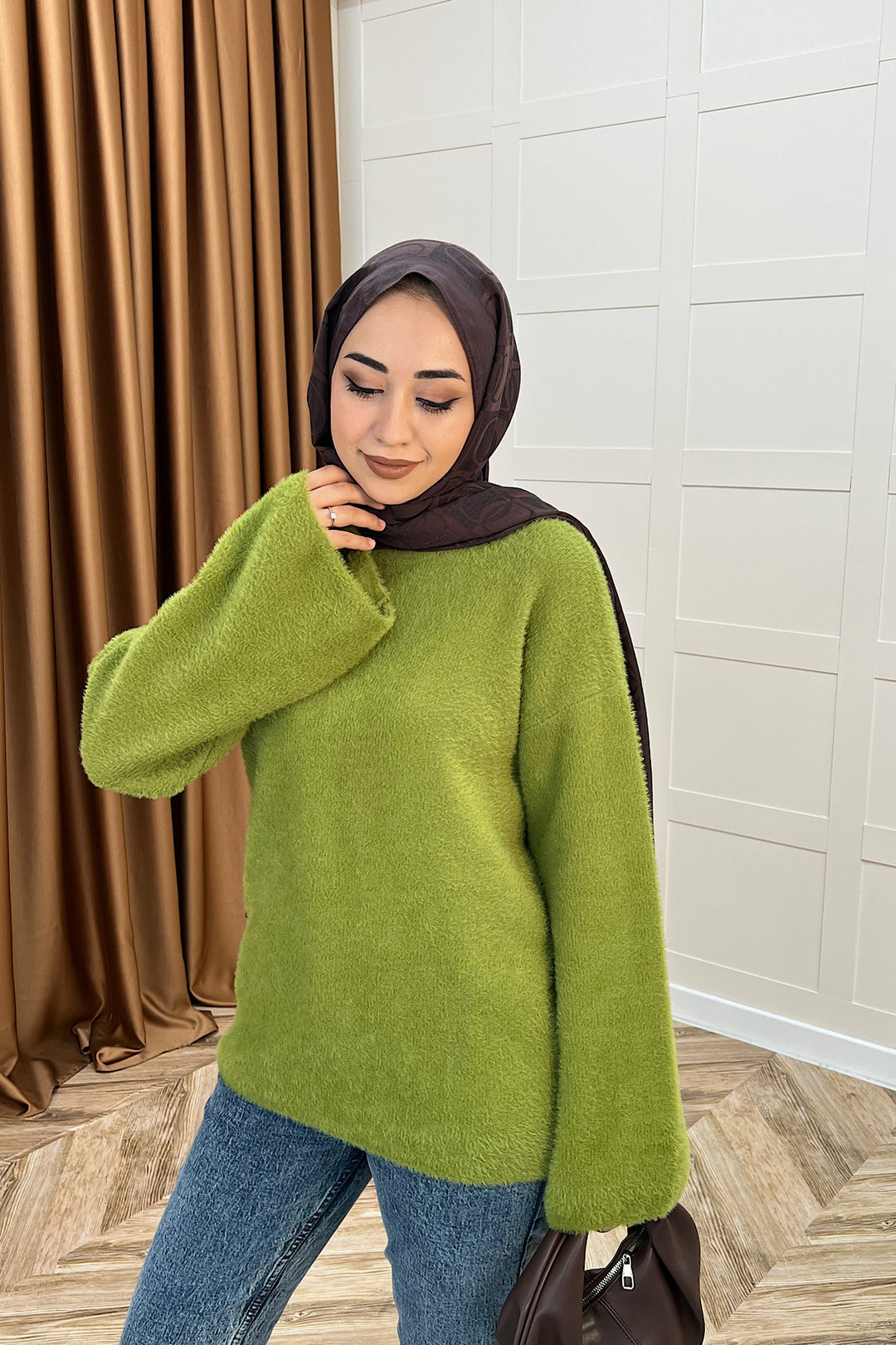 Leyal Triko Kazak Yağ Yeşili 25440-YAGYESILI