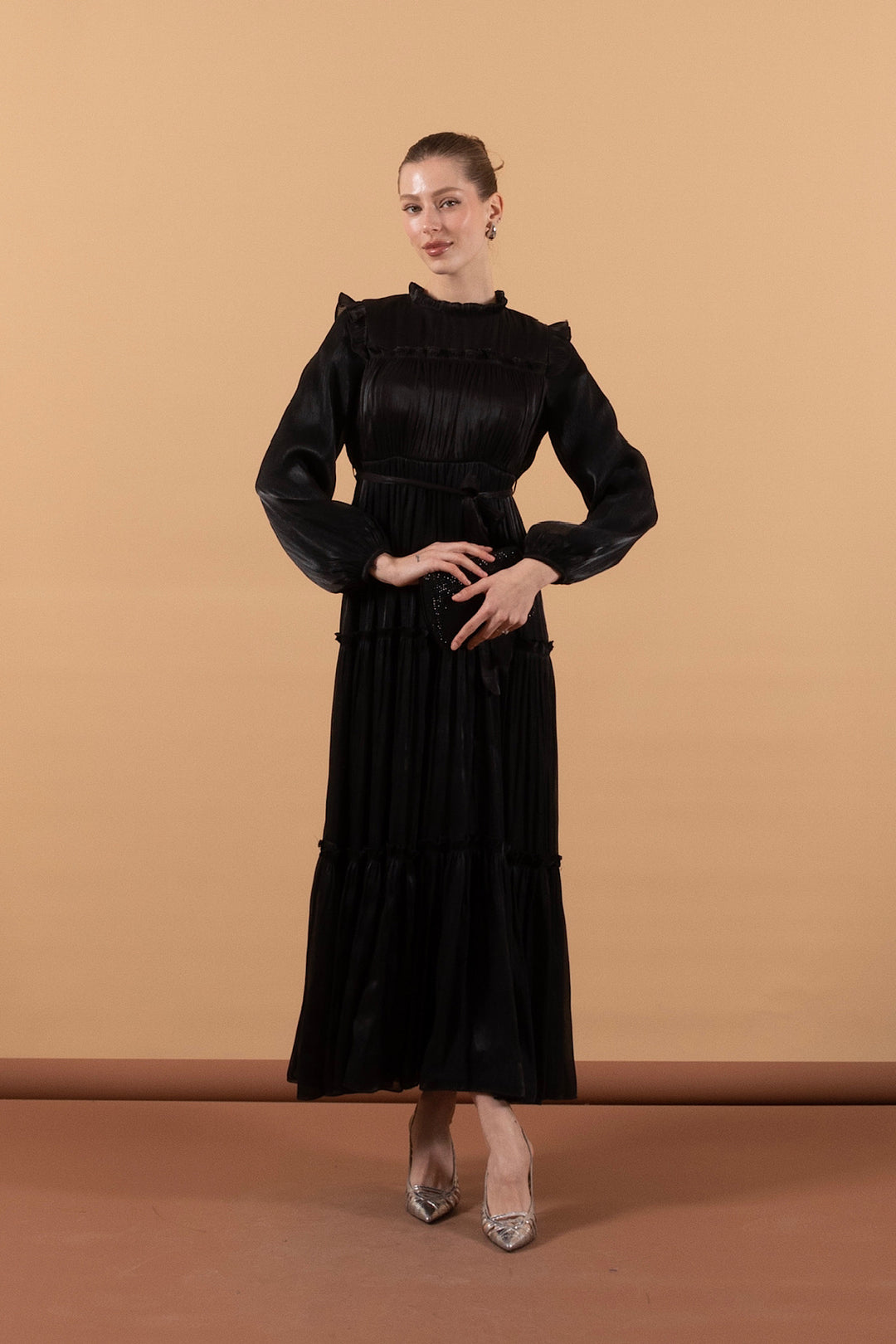 Robalı İpek Elbise Siyah 3006-SIYAH