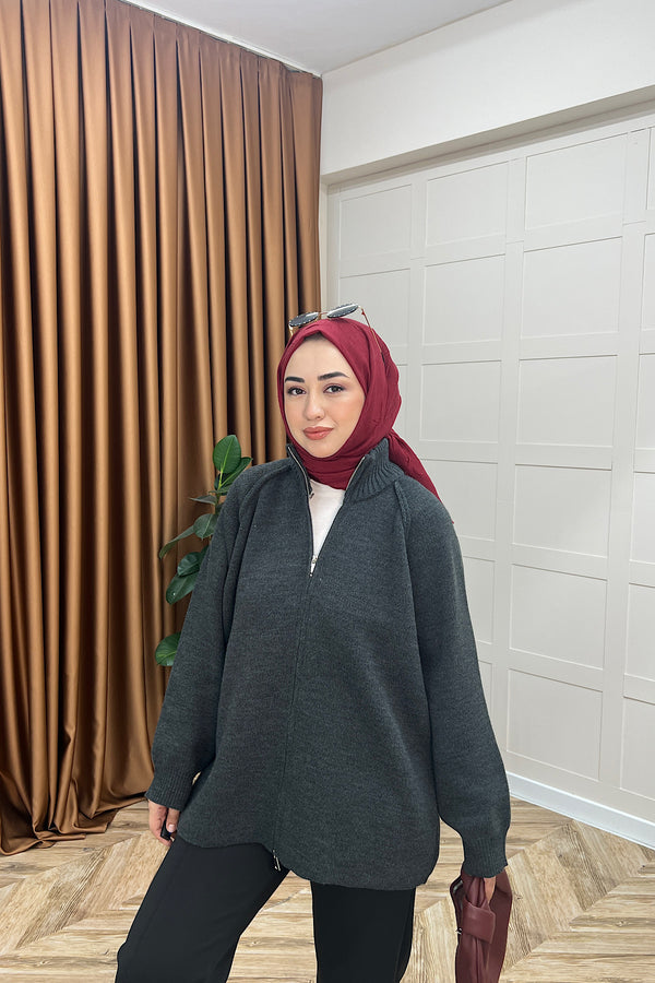 Julie Fermuarlı Hırka Antrasit 25800-ANTRASIT