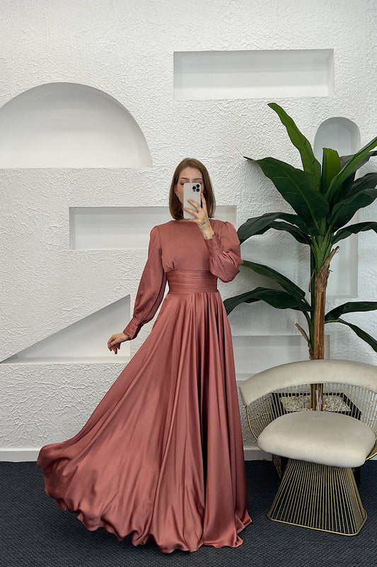 Beli Piliseli Saten Abiye Pudra 04340-PUDRA