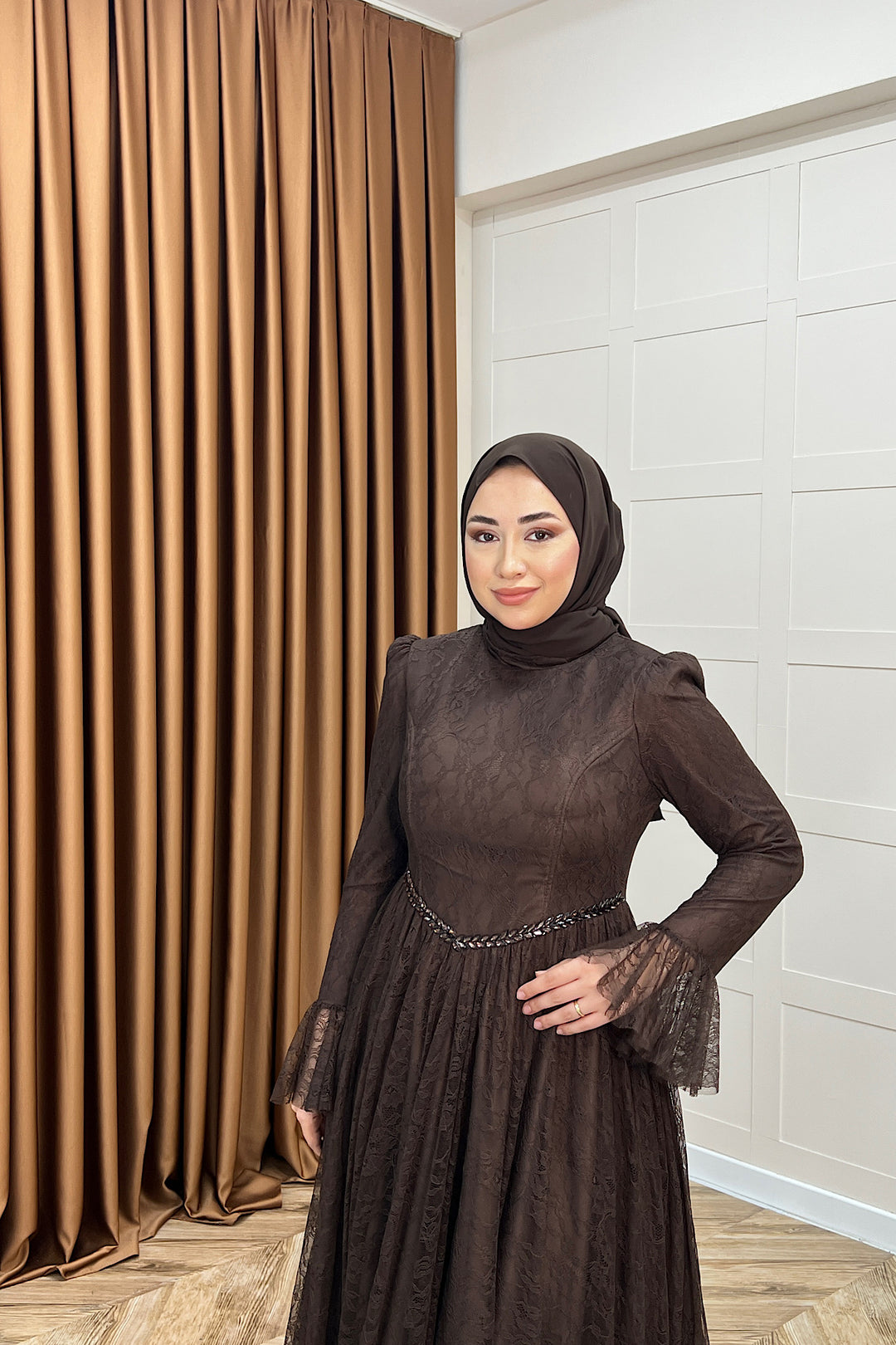 Elena Dantel Abiye Kahverengi 03101-KAHVERENGI