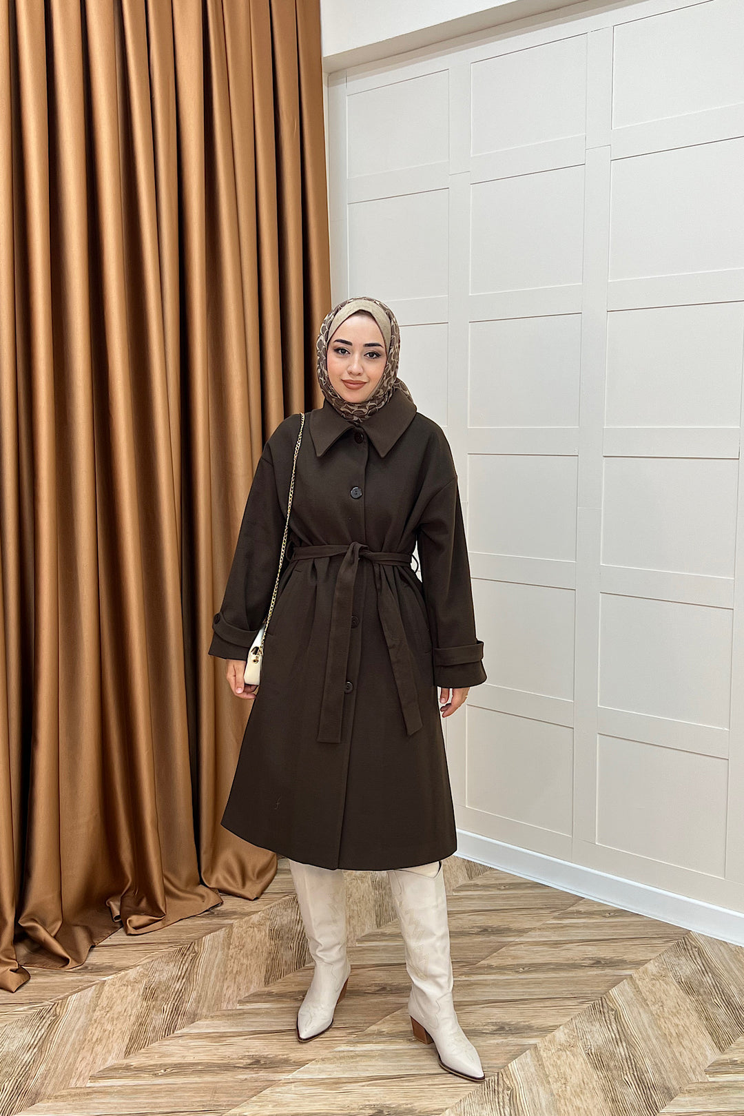 Parla Premium Kumaş Kaban Kahverengi 5516-KAHVERENGI